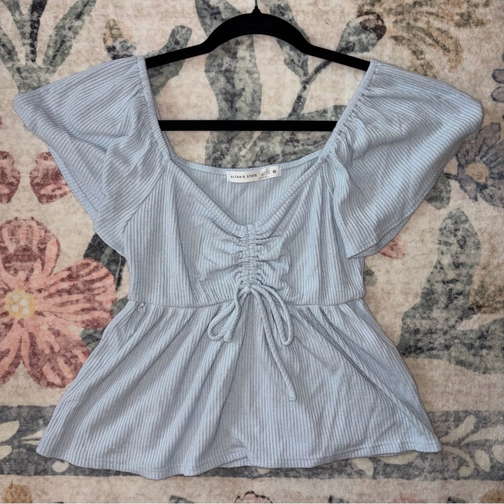 Altar'd State Light Blue Ruched Blouse - Picture 2 of 7